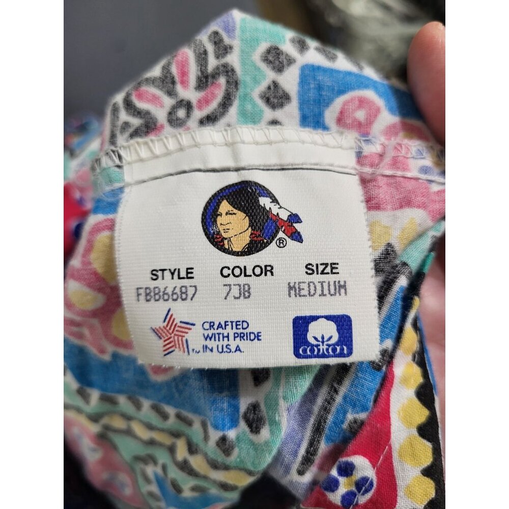 VTG CHEROKEE Women's SZ M Button Up Colorful Abstract Shirt Cotton USA Beach - Picture 7 of 8
